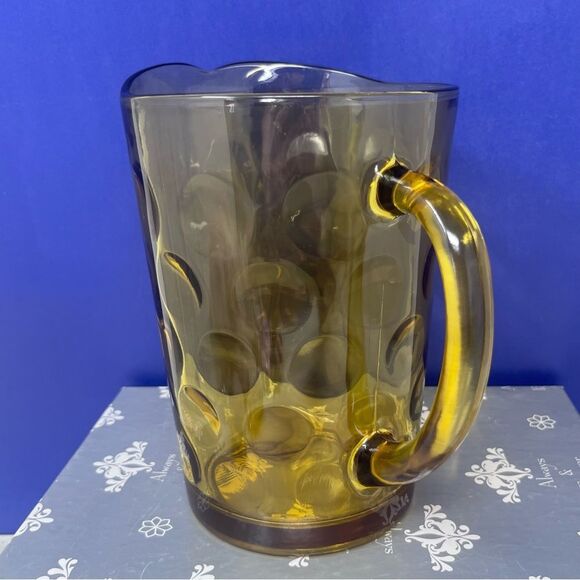 Hazel Atlas Amber Gold Eldorado coin circle Thumbprint Pitcher - Picture 3 of 7
